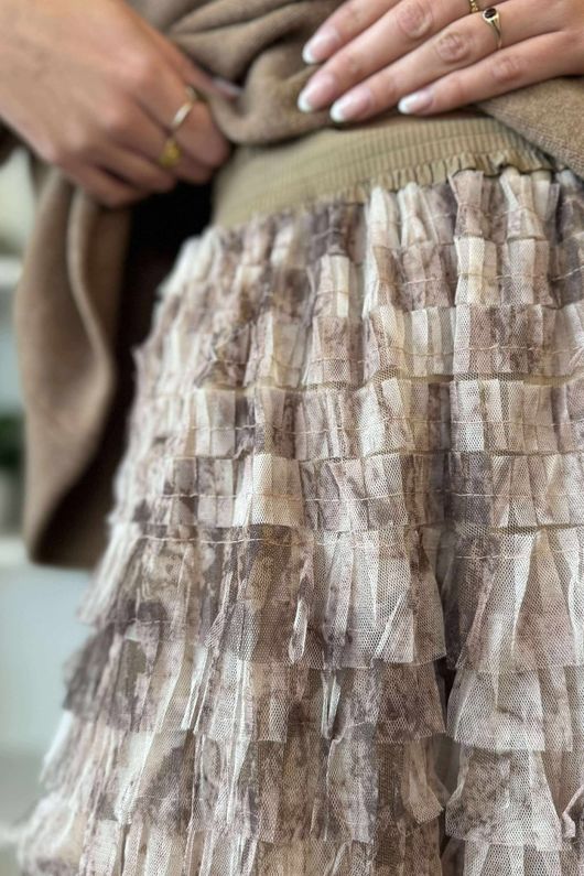 Ramone Marble Mesh Midaxi Skirt Earth